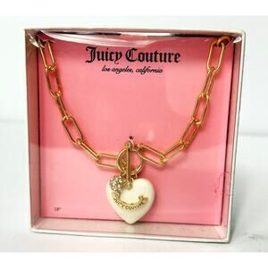 Juicy Couture Necklace Gold-Tone Heart Pendant Link Chain  -  New w/ Gift Box